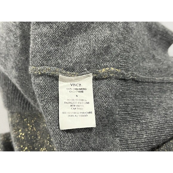 Vince Womens Pullover Oversized Crew Neck Gold Glitter Sweater Gray Cashmere S - Picture 10 of 10